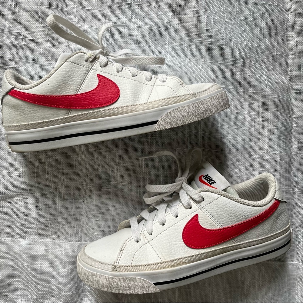 Nike White Sneakers with Pink/Red Swoosh